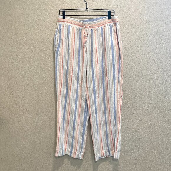 Rafaella Striped Linen Blend Wide Leg Pull On Pants XL - Picture 1 of 6